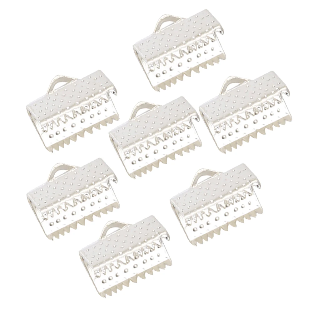 

100pcs 1Cm Ends Plated Plated Ribbon Ends Cord Fasteners Textured Crimp Clasps For Diy Jewelry Zipper Clips Making Silver