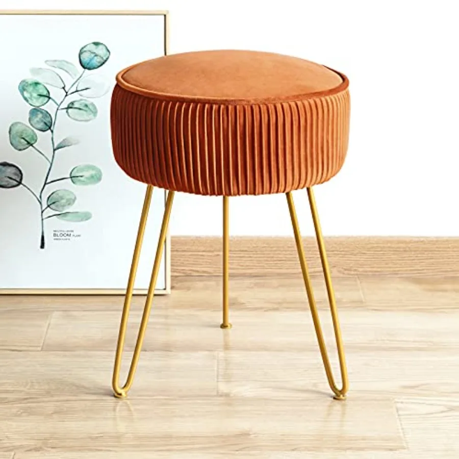 

Pleated Vanity Stool, Velvet Upholstered Vanity Stool for Makeup Room, Round Mondern Stool for Vanity, Ottoman Footrest Stool w