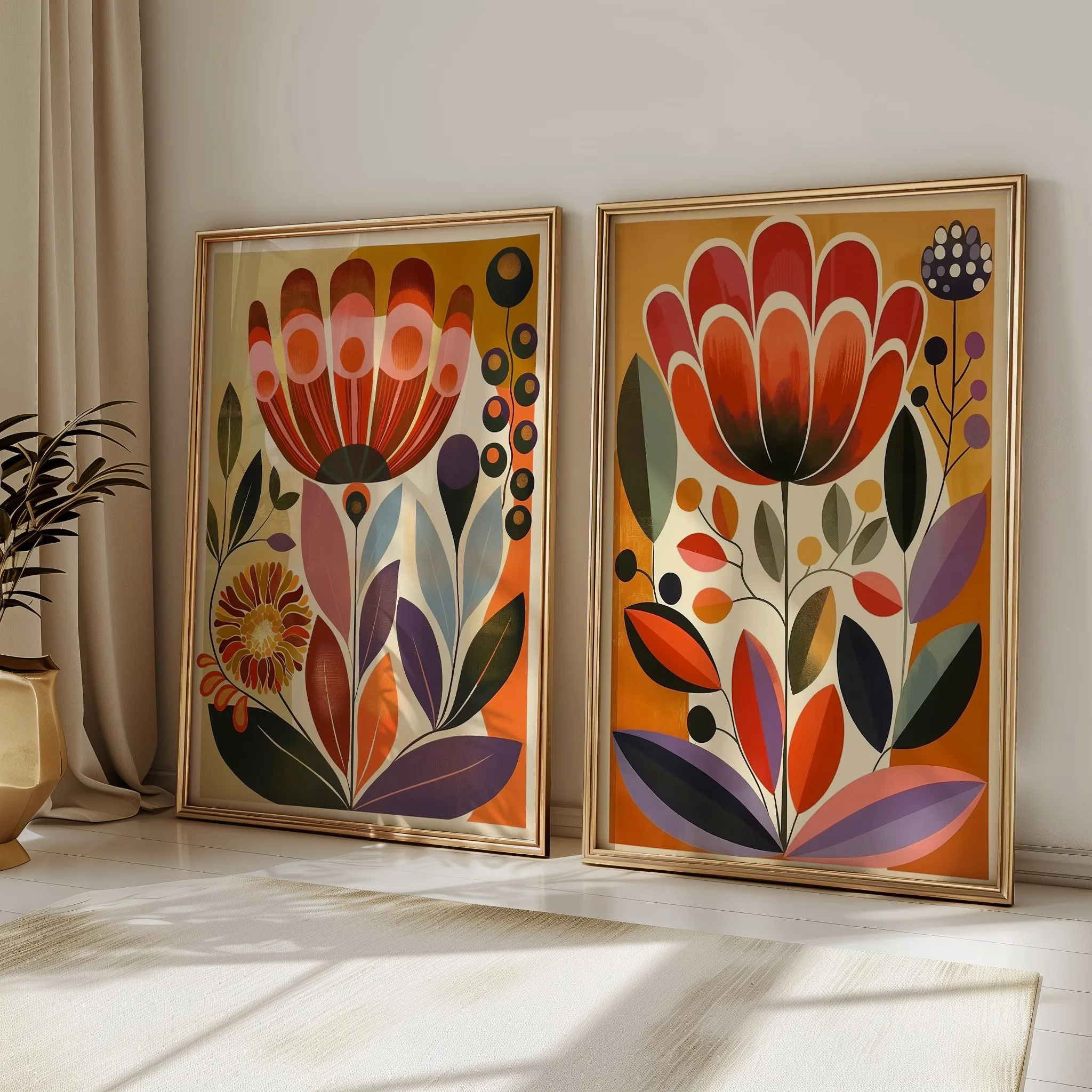 Retro Scandinavian Art Floral Canvas Print Nordic Norwegian Folk Wall Art Posters for Modern Living Room Office Cafe Home Decor - Image 5