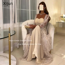 Xijun-vestido de noche de línea A con lentejuelas para mujer, traje Formal de encaje con escote Corazón, color negro, champán, Dubai, 2023