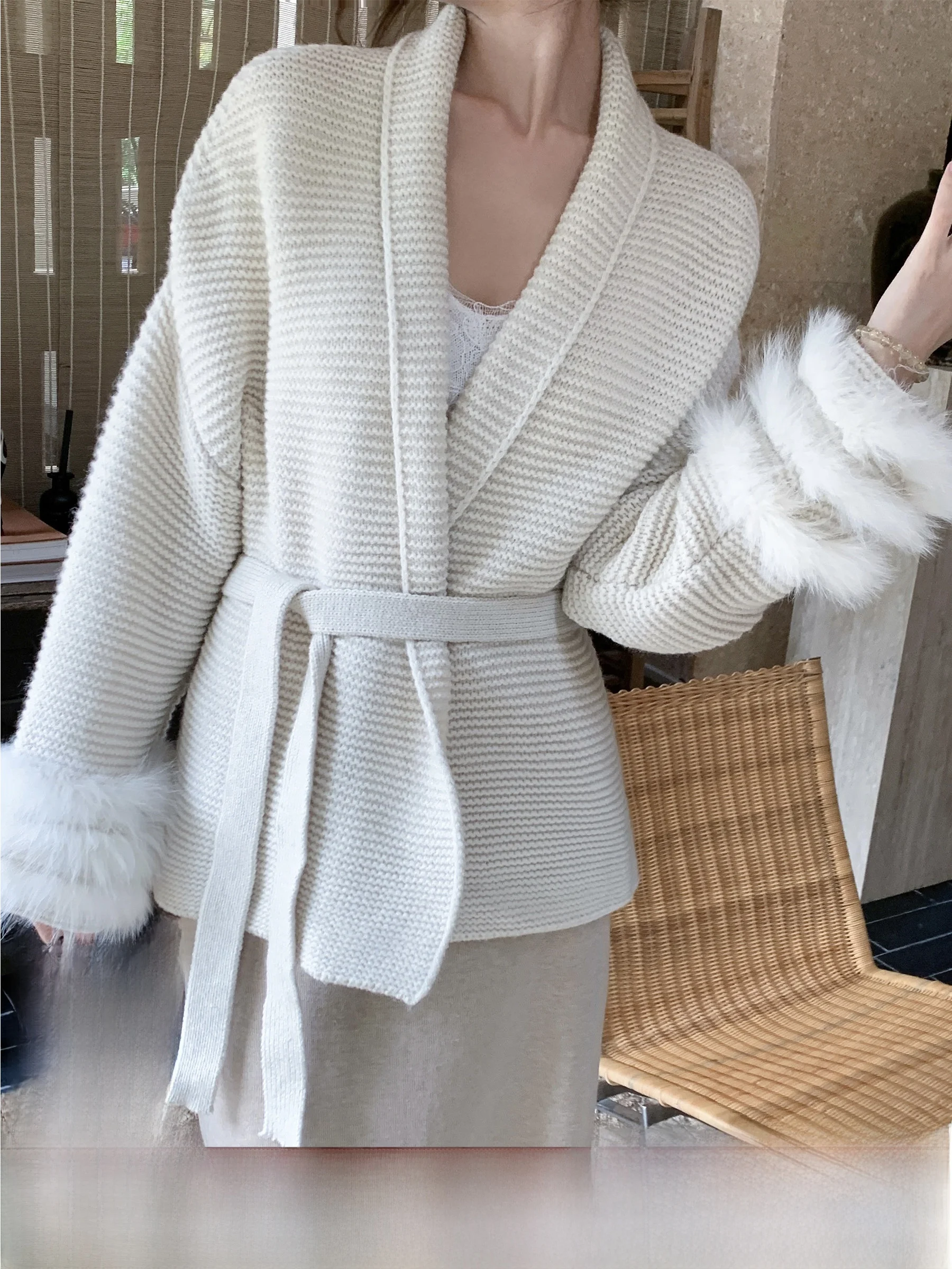 

Вязаный кардиган SYT Pure Color с поясом, длинными рукавами, свободного кроя, модный дизайн, с ушками кролика, женский вязаный жакет