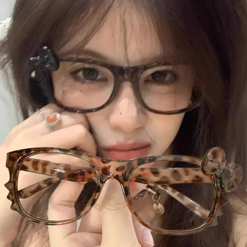 

Y2K Leopard Bow Eyeglass Frame Anime Leopard Print Eyeglass Frame Kawaii Retro Glasses Cartoon Cute Eyewear Decorative Toys Gift