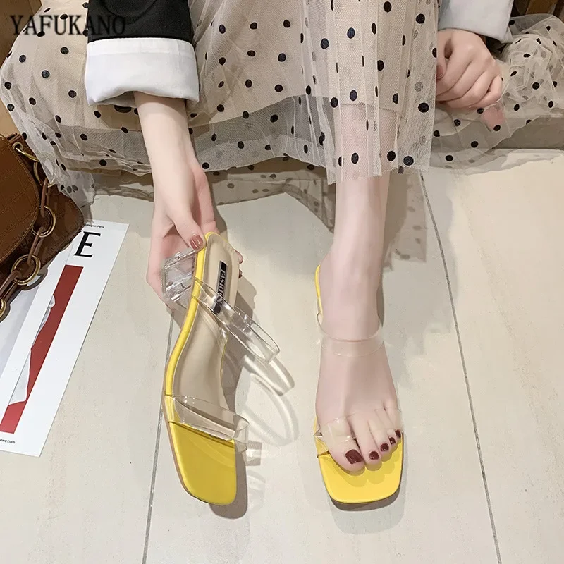 Women Slippers Shoes Celebrity Wearing Simple Style PVC Clear Strappy Buckle High Heels Woman Transparent Heels image 4