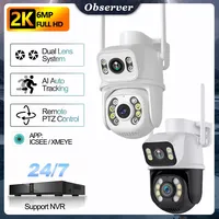 2K 6MP Outdoor Wifi Camera PTZ Dual-Lens Dual-Screen CCTV Ai Humanoid Detection Auto Tracking Onvif Surveillance IP Cam iCSee