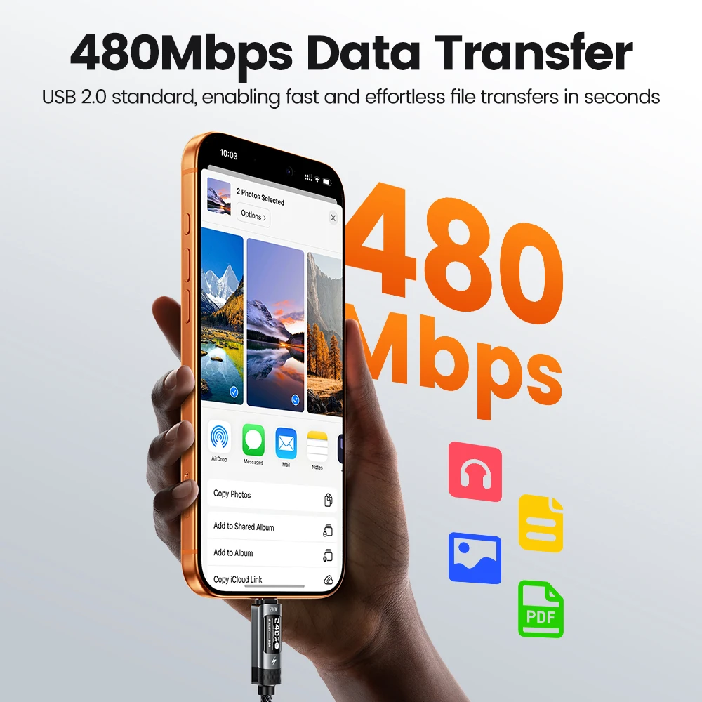 Kabel do szybkiego ładowania Toocki 240W z wyświetlaczem OLED PD3.1, kabel USB-C do USB-C do iPhone 17 16 15 Samsung — zdjęcie produktu 2