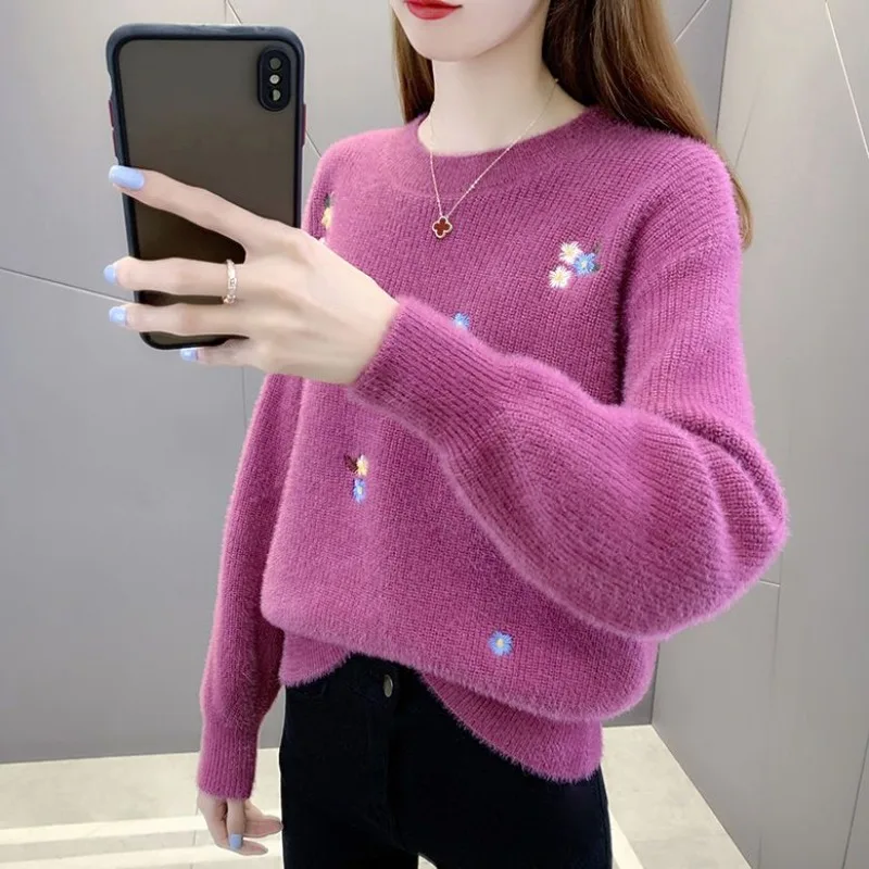 Lose Damen Pullover Runde O Hals Neue Strickwaren Thermische Japanischen Stil Y2k Vintage Top Warme Koreanische Mode frauen Stricken Pullover