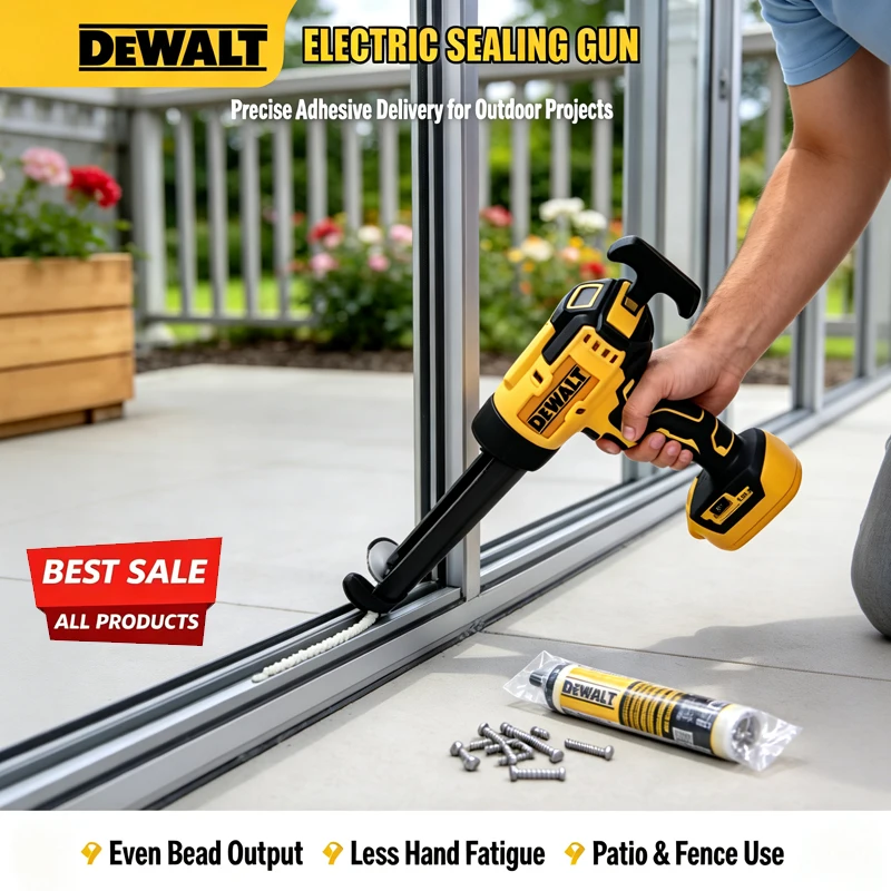 DeWalt Cordless Electric Caulking Gun 6-Speed for Doors Windows Glass Sealant Adhesive Glue Gun with LED Light Tool(No bettery)
