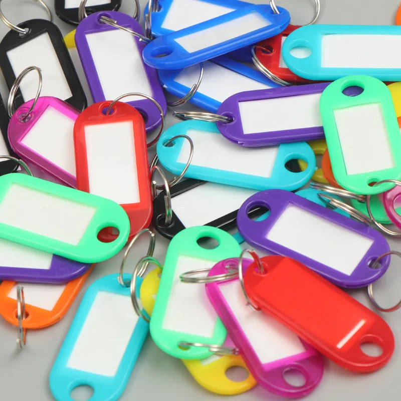 Writeable ABS Key Identifier Tags 50Pack, Blank Plastic Key Labels with Ring for Key Suitcase Cabinet Organization