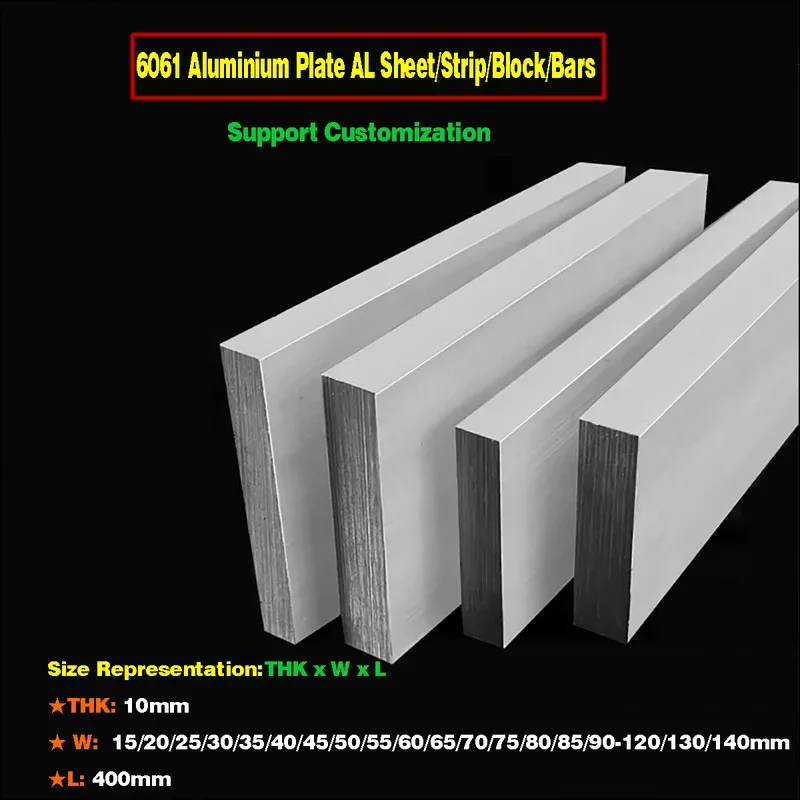 6061 Aluminum Alloy Flat Bar 10mm Thick 15-140mm Wide 400mm Long - T6 Temper Strip Plate for CNC Machining & Fabrication