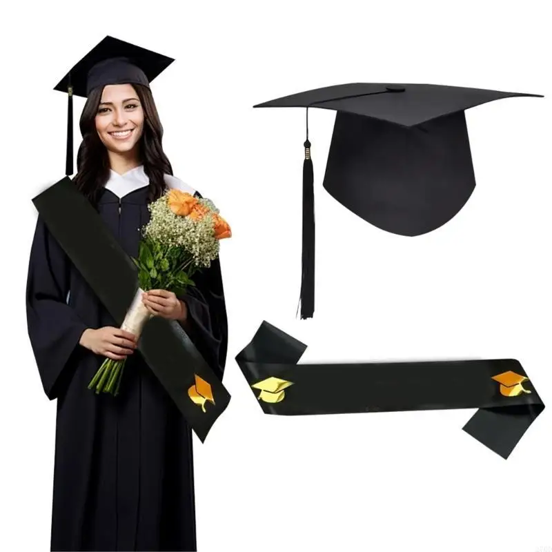قبعات تخرج 270D مع مجموعة وشاح التخرج فئة 2025 ديكورات التخرج مستلزمات حفلات التخرج للبالغين