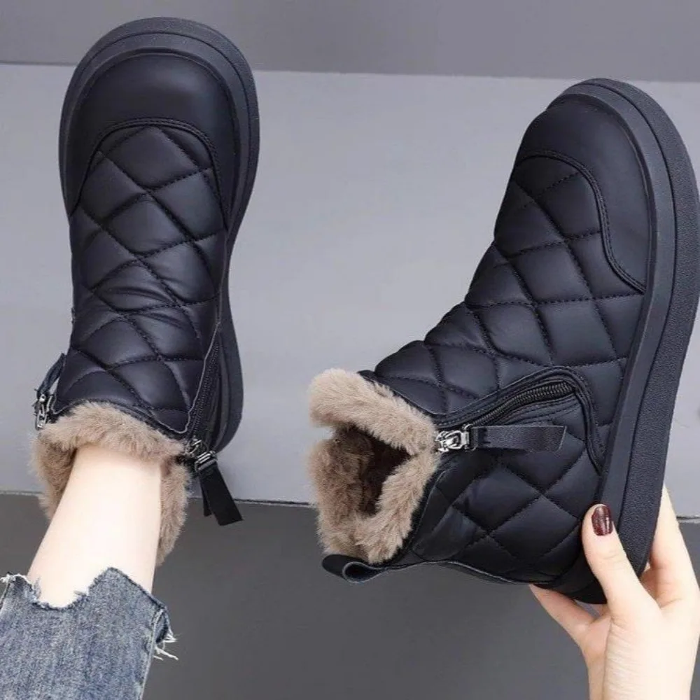 Women\'s Shoes Zipper Women\'s Boots Winter Round Toe Solid Plush Warm Comfortable Low-heeled Concise Casual Snow Boots