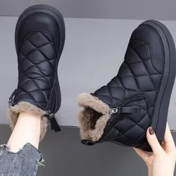 Women's Shoes Zipper Women's Boots Winter Round Toe Solid Plush Warm Comfortable Low-heeled Concise Casual Snow Boots