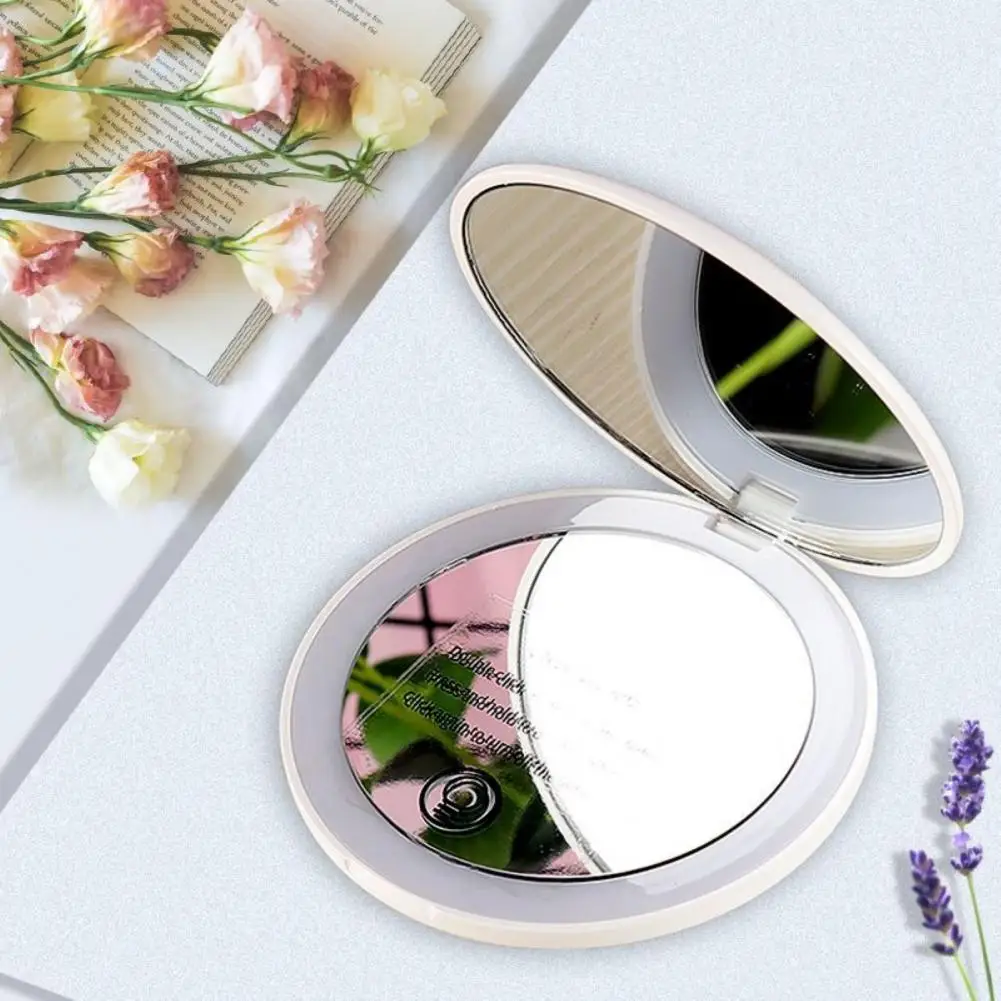 LED Makeup Mirror Clear 2X Magnifying Stepless Adjustment Two-side Folding Type-C LED Pocket Cosmetic Mirror for Ladies