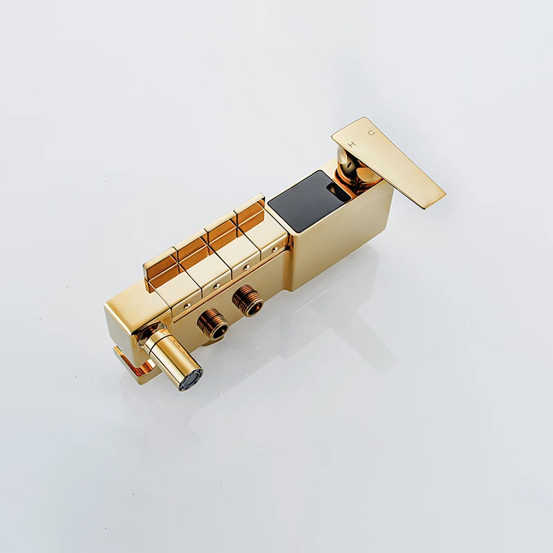 الذهب البيانو شاشة ديجيتال الحمام دش مجموعة النحاس الحمام صنبور الملحقات ثرموستاتي نظام دش الحمام الرقمي #4