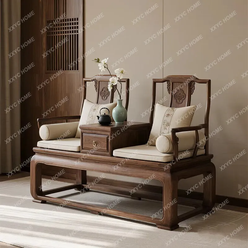 New Chinese-style North American black walnut 2026 new double sofa Song-style aesthetic Zen storage leisure furniture