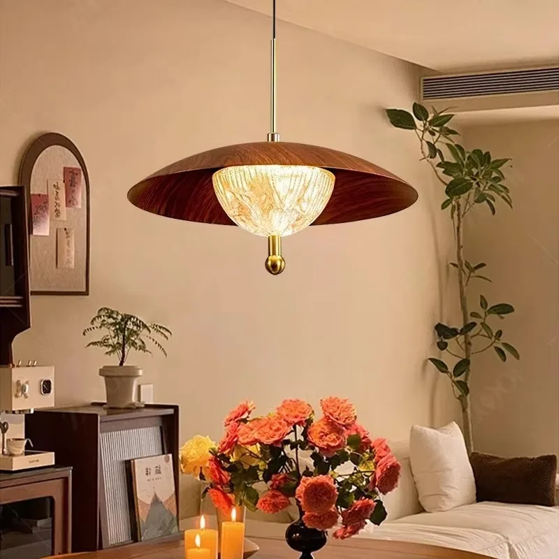 Retro Medieval Walnut Color Pendant Light Creative Galaxy Liftable Chandelier For Bar Dining Room Restaurant Bedroom Bedside