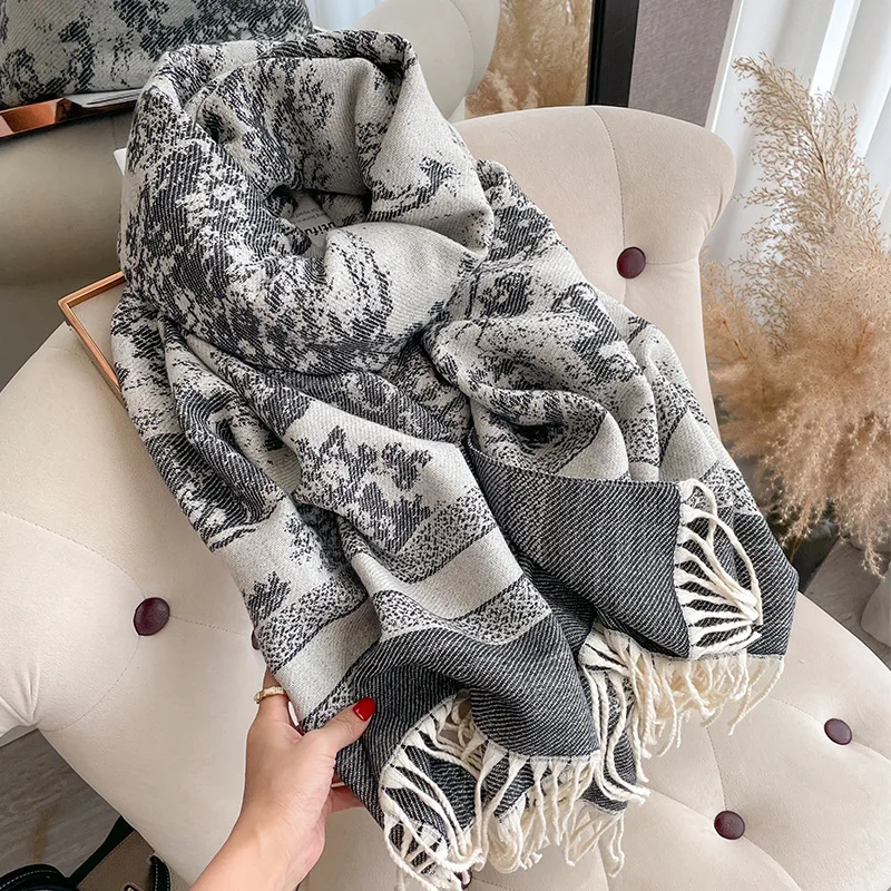 180*65Cm Pashmina New Winter Scarf Women Warm Cashmere Blend Wraps Print Animal Jungle Bufanda Female Luxury Scarves Echarpes