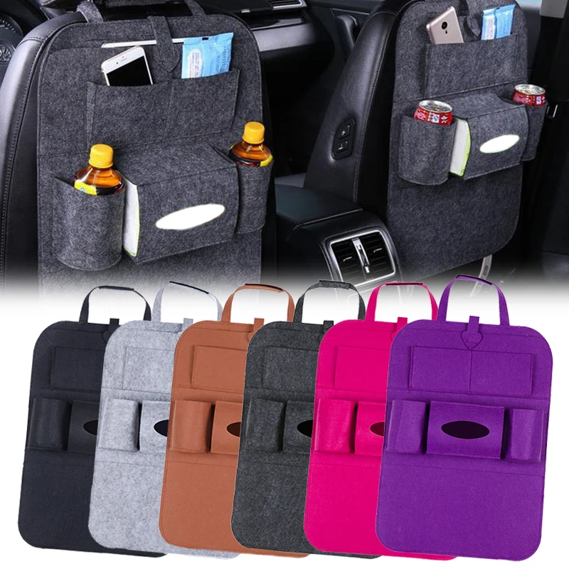 

Car Back Seat Storage Bag Organizer Trunk 6 Pockets Hanging Elastic Felt Storage Bag Clutter Bag Auto Interior Decor Accessories