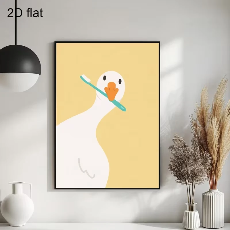 Cartoon Featuring A Humorous Goose Brushing Its Teethwall Art Print Canvas Painting Poster Picture Fo Bedroom Home Decor