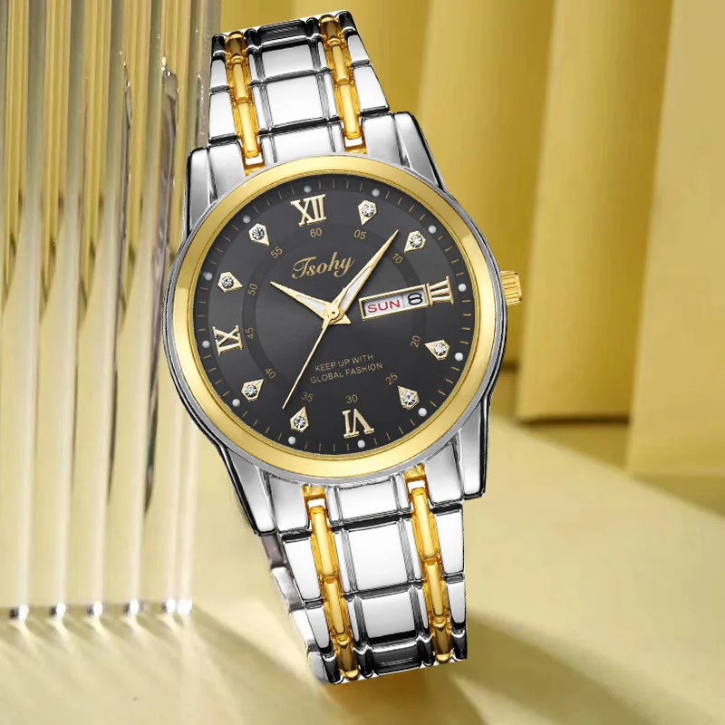 High-end atmosphere high-grade men's watch personality fashion trend classic double calendar durable handsome steel strap watch