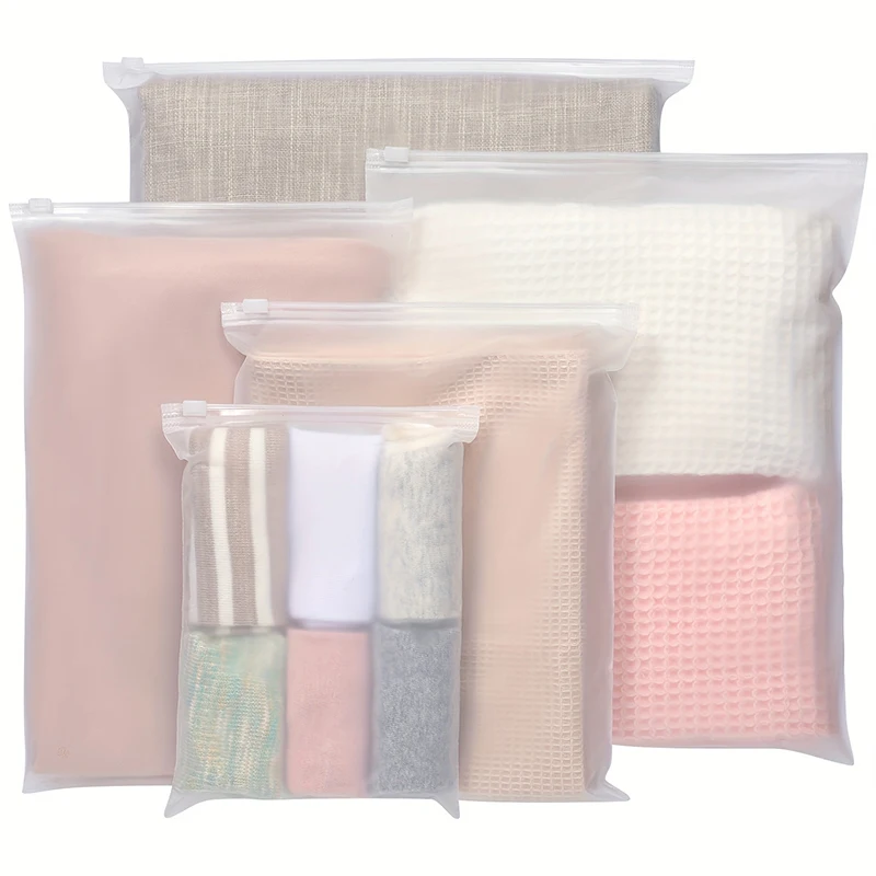 Paquete de 10 bolsas de almacenamiento de viaje para ropa, bolsas reutilizables esmeriladas, bolsas de plástico con cierre Ziplock, bolsa organizadora de equipaje para ropa, toallas