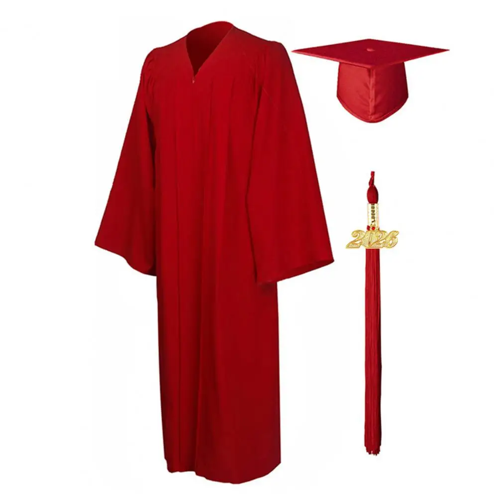 Conjunto de boné e vestido de formatura fosco unissex com pingente de borla de 2026 anos para uniforme de graduados universitários do ensino médio