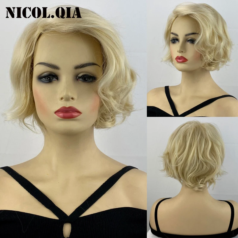 Medium Beach Wavy Charming Blonde Synthetic Hair Wigs Women Natural Fashion Wigs