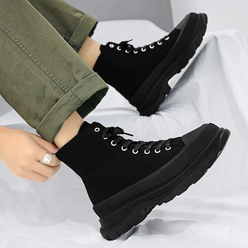 Fresh Season Men's Fashion Spring Autumn High Top Canvas Shoes All Match Platform Soles Students Sport Leisure Trendy Footwear