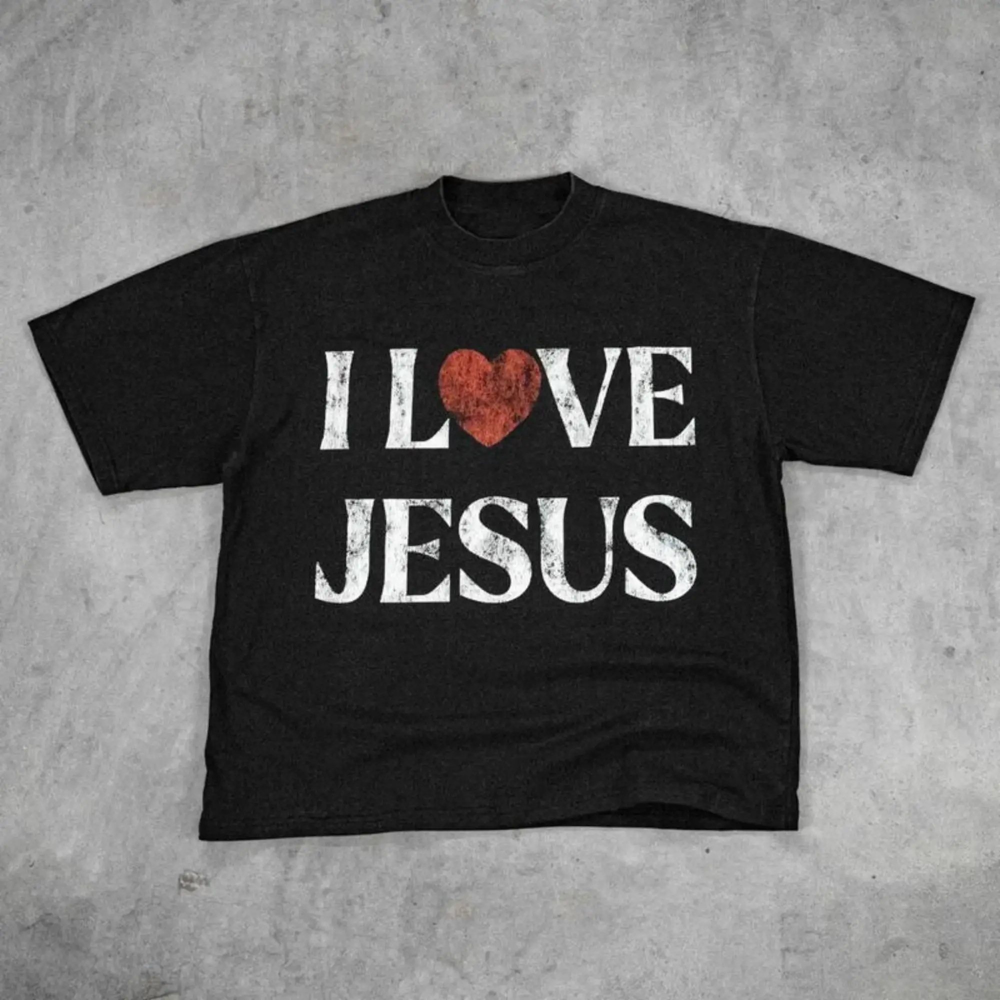 เสื้อยืดวินเทจ Y2K ลายกราฟิก I Love Jesus สำหรับผู้ชายและผู้หญิง ผ้าฝ้าย พิมพ์ลาย สปอร์ต ลำลอง คอกลม ของขวัญ เสื้อท็อปสไตล์ Unisex