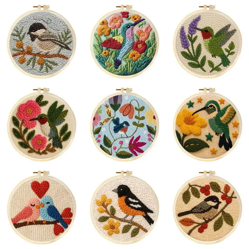 

Наборы для вышивания в технике панч-нидл своими руками для начинающих: панч-нидл с изображением птиц и животных, инструменты для рукоделия, рамка для рисования, пряжа, коврик для домашнего декора