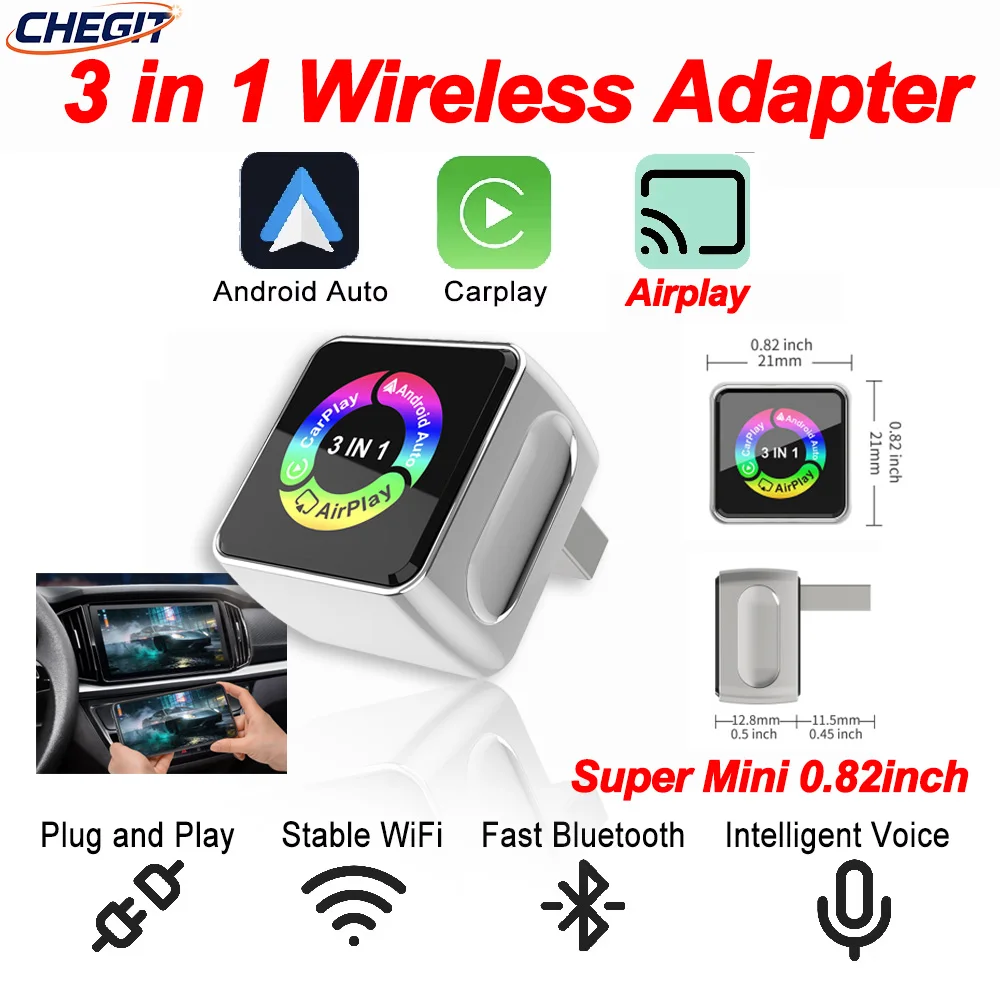 

Новый беспроводной адаптер MINI 3-в-1 для CarPlay и Android Auto 2026 года: подключение AirPlay, USB Plug & Play для Apple Mirror и Android Auto For VW Toyota Nissan Honda Ford Benz