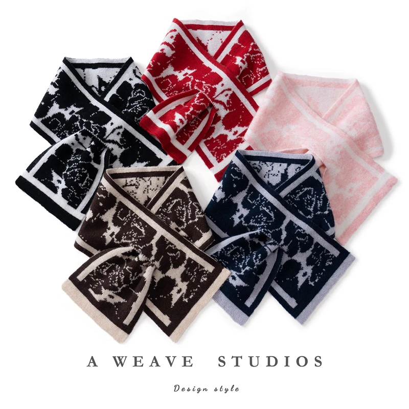

High Quality Women's Scarf Knit 100% Cashmere Scarf Mix Color Cross Collar Scarf Autumn Winter Neck Cover Classic Cashmere Scarf