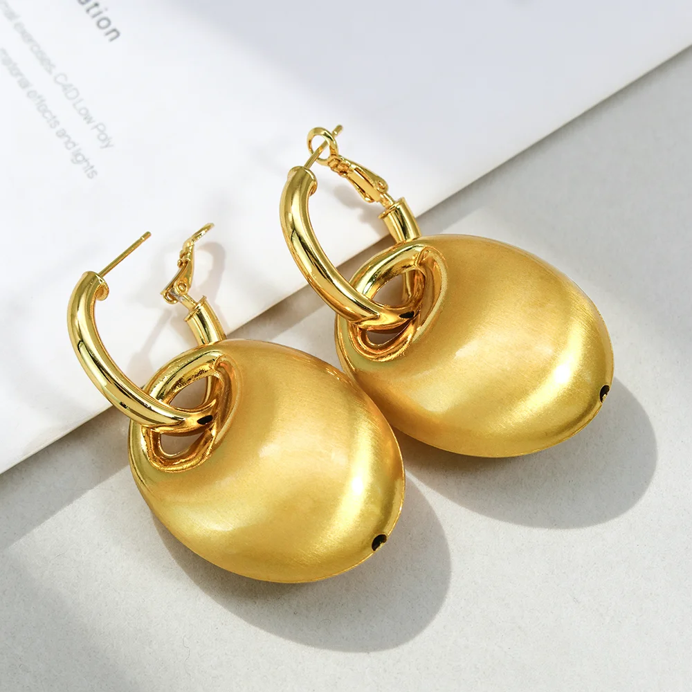 YTJX Chunky Smooth Drop Earring Oval 18K Vergoldete Geometrische Creolen für Damen – Modischer Alltags- und Party-Schmuck, Geschenk 2026 Neu – Detail 5