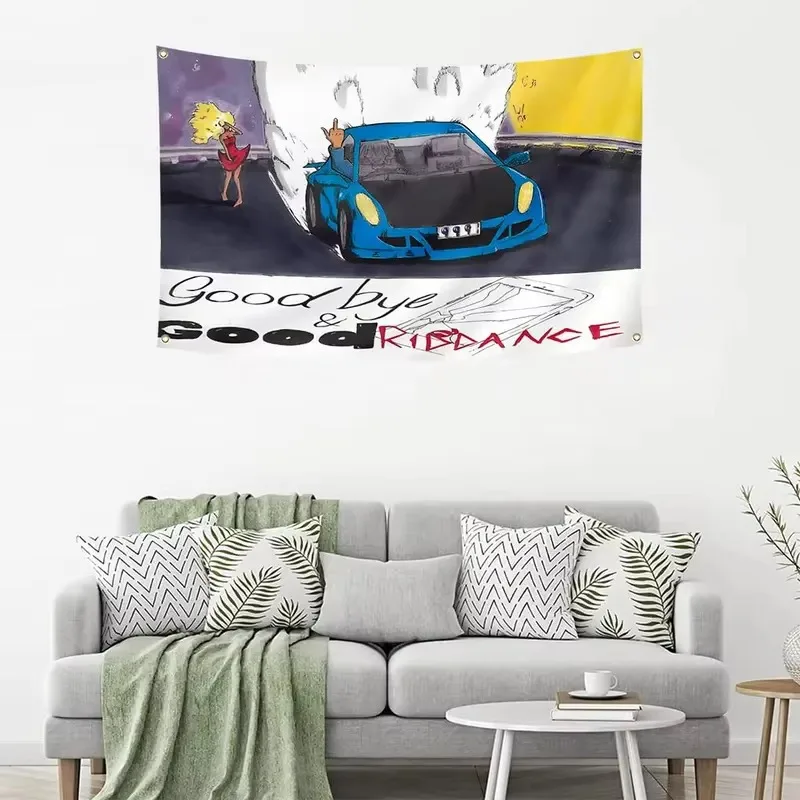 Juice WRLD Goodbye & Good Riddance Tapestry, Hip Hop Wall Hanging Fan Merch for Bedroom Dorm Room Polyester Decor Gift