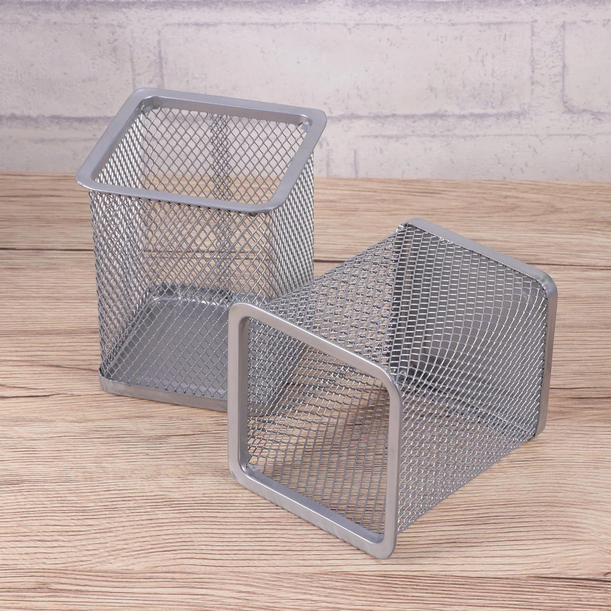 2pcs Metal Mesh Pencil Holder Pen Container Organizer For Office Desk Storage Scratch Resistant Pen Pot