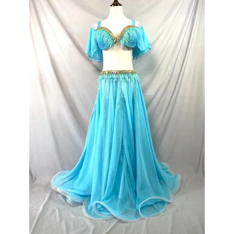 Costume de danse du ventre orientale personnalisé, robe à franges cloutée en diamant faite à la main pour femmes, vêtements de compétition de spectacle d'équipe