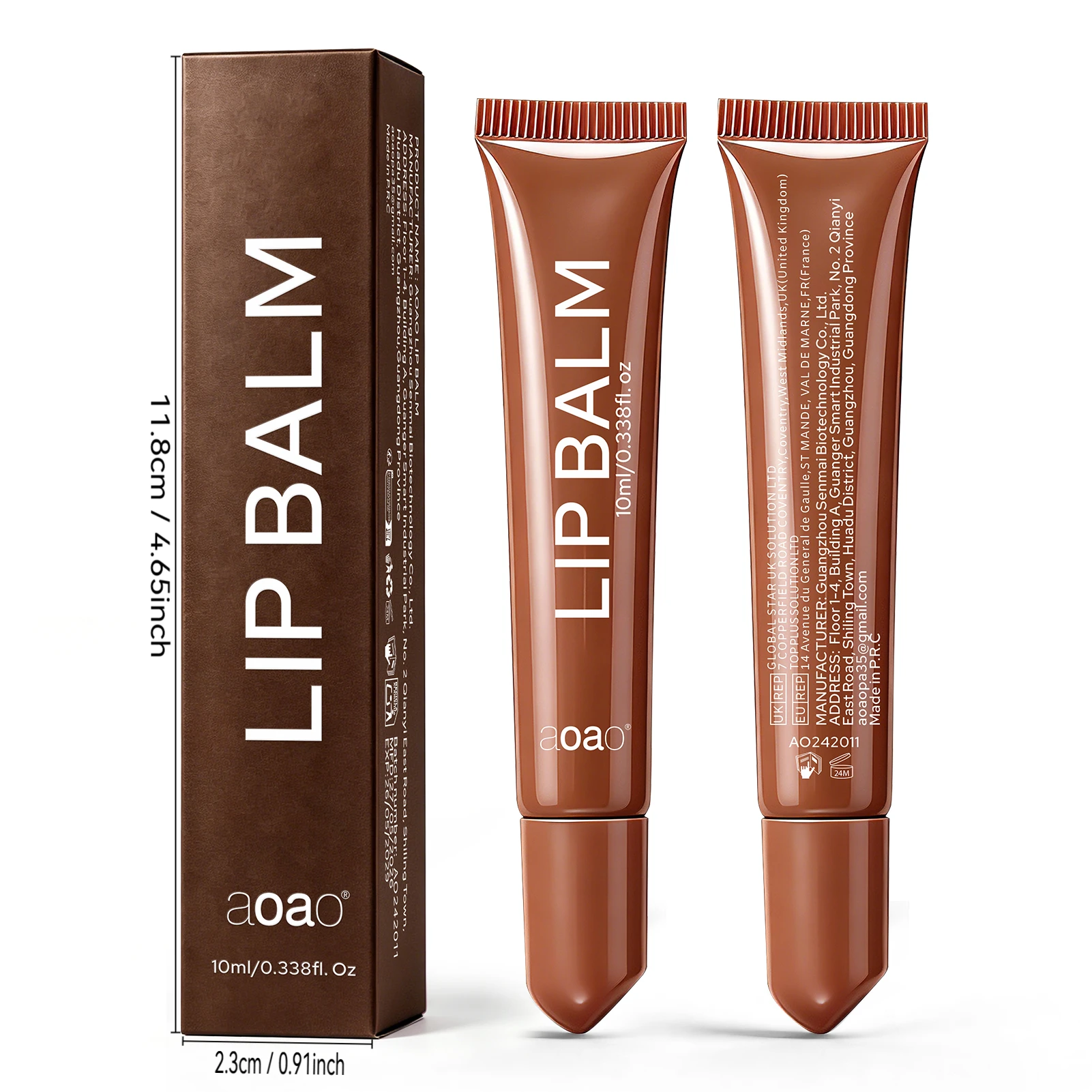 Chocolate Brown Tinted Lip Balm 10ml Mirror Shine Lip Gloss Moisturizing Hydrating Lip Tint Daily Lip Makeup For Women.