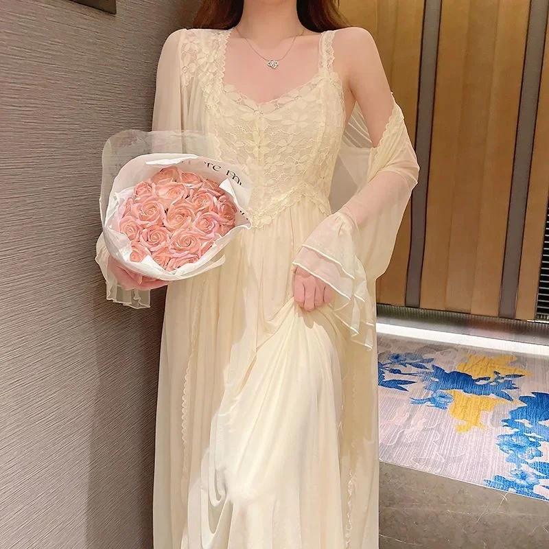 2023 New Style Mesh Lace Sleeve Sexy Pajama Long Wear Casual es Vestidos Para Mujer Women Dress