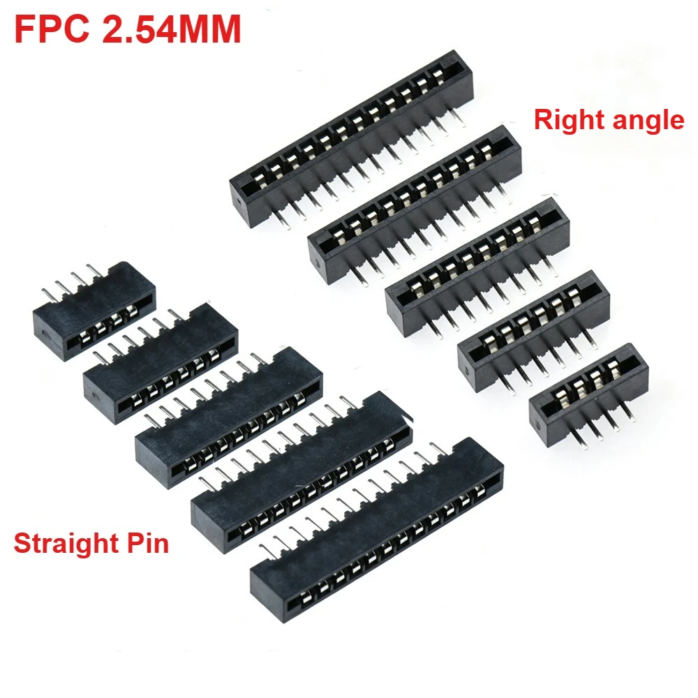 100PCS FPC Connector 2.54mm Double-sided Straight Pin 180-Degree Right-angle FFC Flat Cable Flexible Ribbon Cable Female Socket