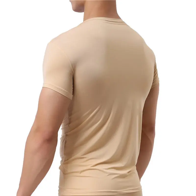 Sexy Mens Undershirts Ice Silk Soft T Shirts Male Short Sleeve Basic T-shirts Fitness Sport Tops Home Underwear Sexy Men Clothes