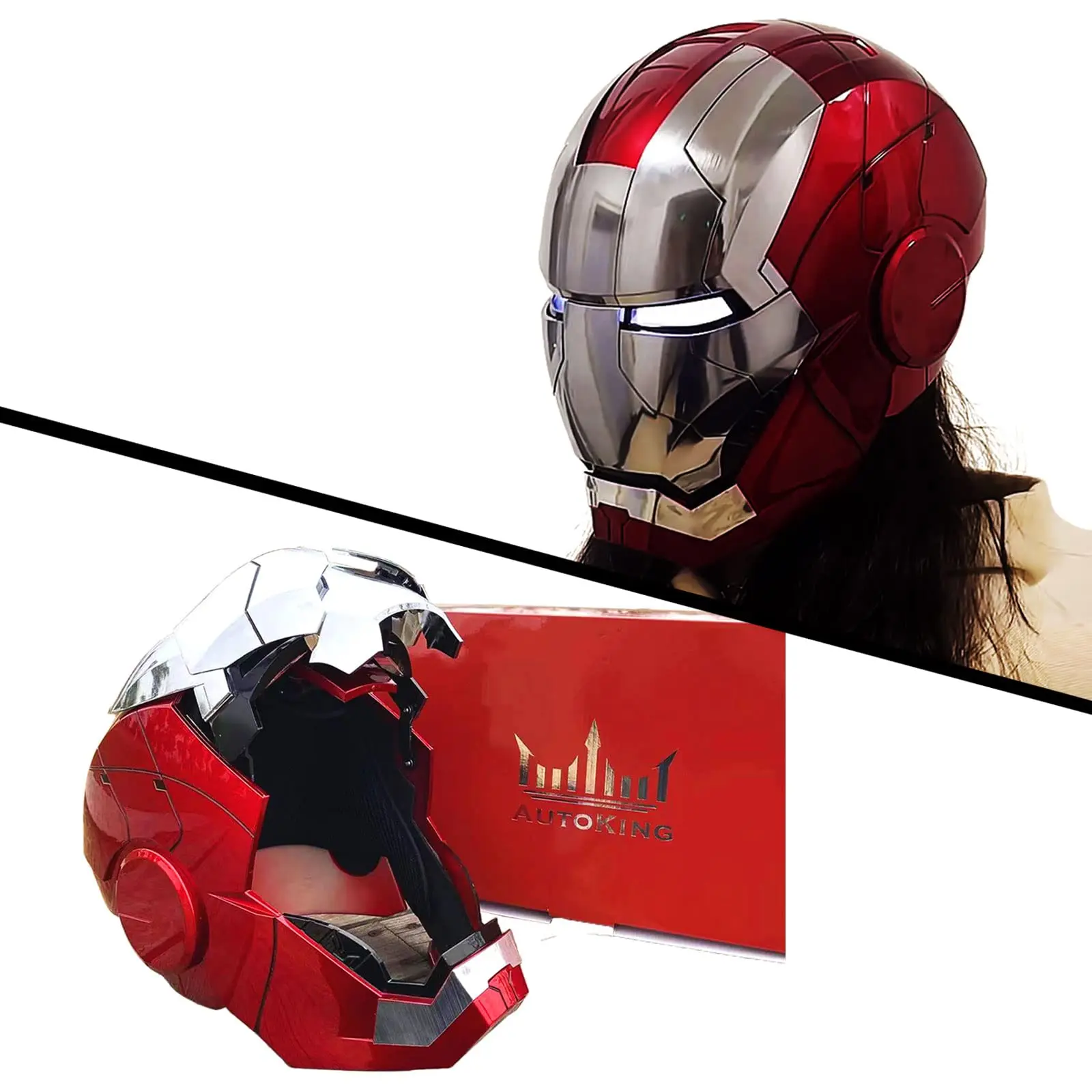 Marvel 1:1 Electronic Iron Man Helmet, Mark 5 Voice Control Iron-man Helmet with LED Eyes, Halloween Cosplay Mask for Man Gift