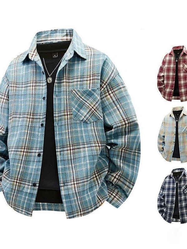 Pure Cotton Plaid Long Sleeve Shirt Men's Loose Casual Fashion Spring Autumn Workwear Youth Trendy Outerwear Resistant to Def...