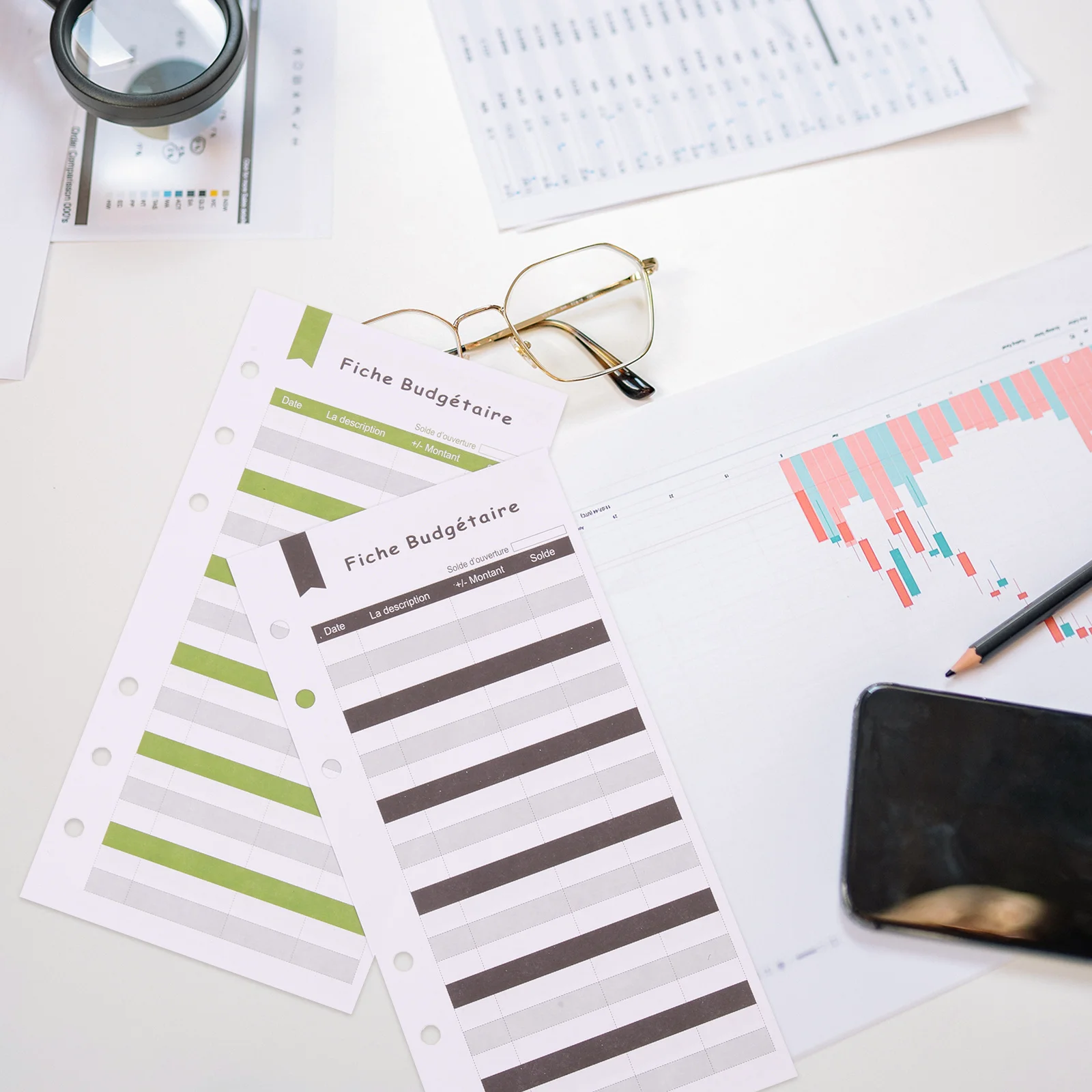 24 ورقة من أوراق الميزانية، إدراج المحفظة الفرنسية الأساسية لحشو النقدية، متتبع النفقات، مخطط الاستخدام المنزلي والمكتب