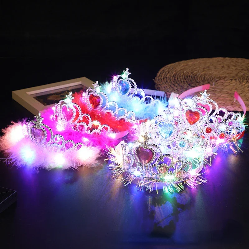 10pcs Children Girl Princess Light Up Luminous Crown Head Wear Birthday Headband Bridal Glow Party Favors