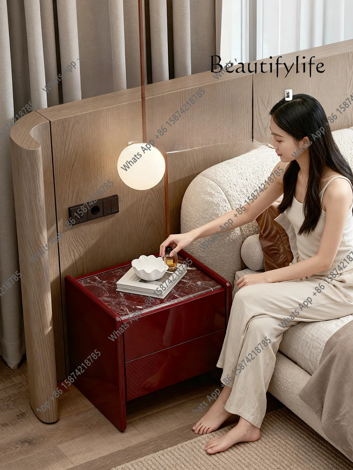 

Zx Modern Light Luxury Simple Luxury Stone Marble Piano Paint Premium Home Bedroom Storage Bedside Table