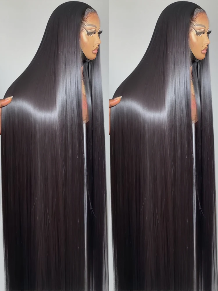 

40 46 дюймов Прозрачные 13x4 13x6 HD Bone Прямые парики из натуральных волос на кружеве спереди 300% Плотность 360 Полные кружевные фронтальные парики для женщин