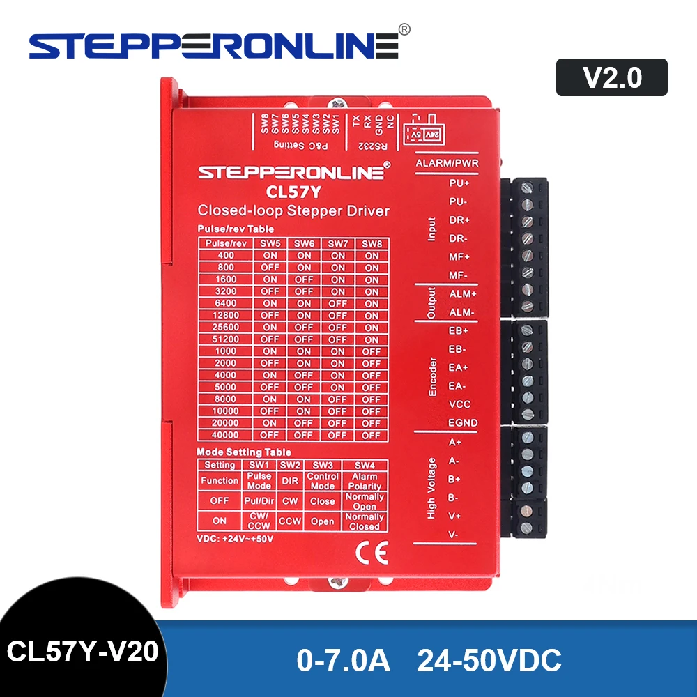 

STEPPERONLINE CL57Y V2.0 Nema 23 Драйвер шагового двигателя с замкнутым контуром 0-7,0 А 24-50 В постоянного тока для шагового двигателя Nema23,24