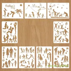 9 Pcs Parent-Child Stencils Embossing Template Painting Repeatedly Home Wall Decorative for DIY Handmade Lover Present