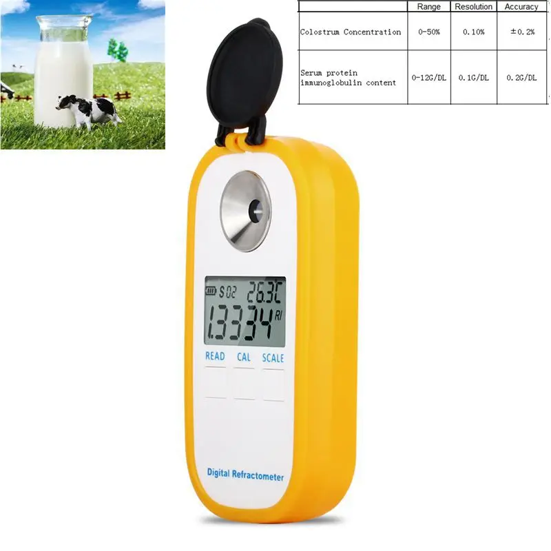 

Digital Refractometer 0-50% Cow Colostrum Concentration Meter 0-12G/DL Serum Protein Immunoglobulin Content Tester Pasture Tools