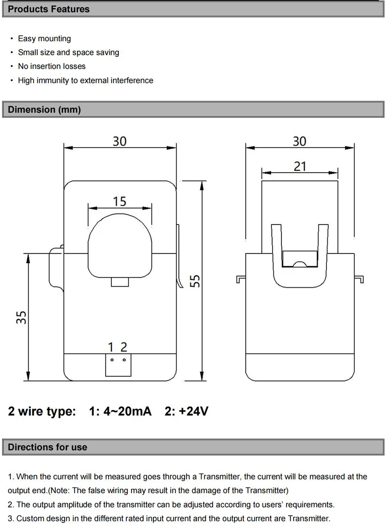 QNDBK2-24 AC 1A 5A 10A 20A 50A 100A 4-20mA Stromsensor Split-Core-Stromwandler Klemmstromwandler CT Stromwandler Transducer – Detail 3